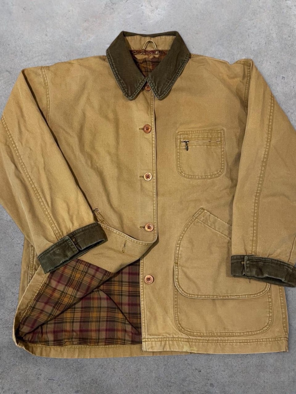 Vintage 90s L.L. Bean Tan Canvas Field Barn Chore Jacket with Blanket Lined